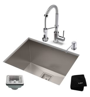 Kraus KHU24L-1610-53CH Pax 24" Undermount Single Basin Stainless Steel Kitchen Sink With Deck Mounted 1.8 (Gpm) Pre-Rinse Kitchen Faucet With Soap Dispenser in Chrome