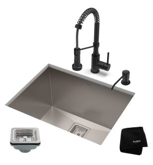 Kraus KHU24L-1610-53MB Pax 24" Undermount Single Basin Stainless Steel Kitchen Sink With Deck Mounted 1.8 (Gpm) Pre-Rinse Kitchen Faucet With Soap Dispenser in Matte Black