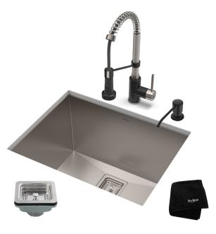 Kraus KHU24L-1610-53SSMB Pax 24" Undermount Single Basin Stainless Steel Kitchen Sink With Deck Mounted 1.8 (Gpm) Pre-Rinse Kitchen Faucet With Soap Dispenser in Stainless Steel / Matte Black