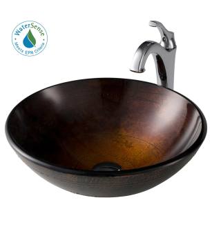 Kraus C-GV-580-12MM-1200CH Arlo & Glass 16-1/2" Glass Vessel Bathroom Sink With 1.2 Gpm Deck Mounted Bathroom Faucet And Pop-Up Drain Assembly in Chrome