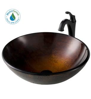 Kraus C-GV-580-12MM-1200MB Arlo & Glass 16-1/2" Glass Vessel Bathroom Sink With 1.2 Gpm Deck Mounted Bathroom Faucet And Pop-Up Drain Assembly in Matte Black