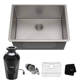 Kraus KHU101-23-100-75MB Standart Pro 23" Undermount Single Basin Stainless Steel Kitchen Sink With Basin Rack, Basket Strainer, Garbage Disposal, And Noisedefend Technology in Stainless Steel