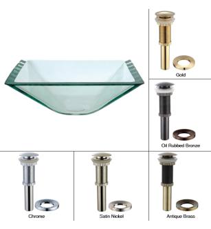 Kraus GVS-901-19mm-CH 16-1/2" Aquamarine Glass Vessel Bathroom Sink - Includes Pop-Up Drain And Mounting Ring in Chrome