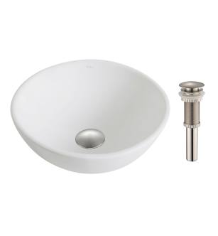 Kraus KCV-341-BN Elavo 13-11/16" Vitreous China Vessel Bathroom Sink - Pop-Up Drain Assembly Included in White-Brushed Nickel