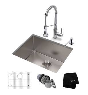 Kraus KHU101-23-1610-53CH Standart Pro 23" Undermount Single Basin Stainless Steel Kitchen Sink With Deck Mounted 1.8 (Gpm) Pre-Rinse Kitchen Faucet With Soap Dispenser in Chrome