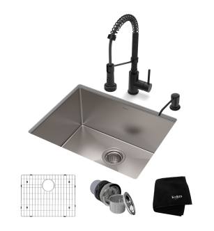 Kraus KHU101-23-1610-53MB Standart Pro 23" Undermount Single Basin Stainless Steel Kitchen Sink With Deck Mounted 1.8 (Gpm) Pre-Rinse Kitchen Faucet With Soap Dispenser in Matte Black