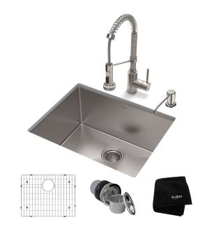 Kraus KHU101-23-1610-53SS Standart Pro 23" Undermount Single Basin Stainless Steel Kitchen Sink With Deck Mounted 1.8 (Gpm) Pre-Rinse Kitchen Faucet With Soap Dispenser in Stainless Steel