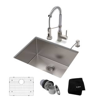 Kraus KHU101-23-1610-53SSCH Standart Pro 23" Undermount Single Basin Stainless Steel Kitchen Sink With Deck Mounted 1.8 (Gpm) Pre-Rinse Kitchen Faucet With Soap Dispenser in Stainless Steel / Chrome