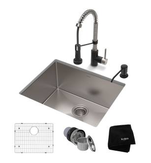 Kraus KHU101-23-1610-53SSMB Standart Pro 23" Undermount Single Basin Stainless Steel Kitchen Sink With Deck Mounted 1.8 (Gpm) Pre-Rinse Kitchen Faucet With Soap Dispenser in Stainless Steel / Matte Black