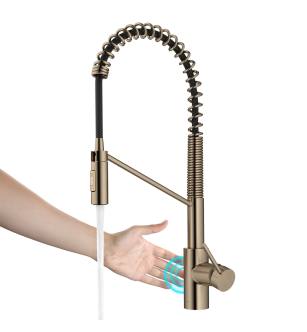 Kraus KSF-2631SFACB Oletto 1.8 Gpm Touchless Sensor Single Handle Pull Down Kitchen Faucet With Quickdock Top Mount Assembly in Spot Free Antique Champagne Bronze
