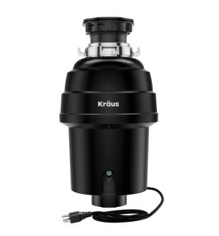Kraus KWD100-100MBL Wasteguard 1 Hp Continuous Feed Garbage Disposal With Ultra-Quiet Motor, Includes Power Cord And Flange in Black