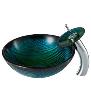 Kraus C-GV-391-19mm-10CH Bathroom Combo - 17" Nei Glass Vessel Bathroom Sink With Vessel Faucet, Pop-Up Drain And Mounting Ring in Chrome