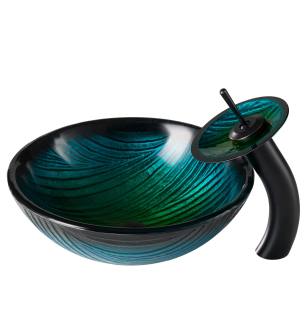 Kraus C-GV-391-19mm-10ORB Bathroom Combo - 17" Nei Glass Vessel Bathroom Sink With Vessel Faucet, Pop-Up Drain And Mounting Ring in Oil Rubbed Bronze