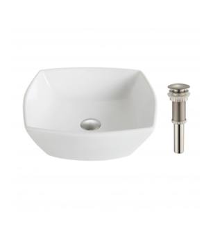 Kraus KCV-126-BN Elavo 16-1/2" Ceramic Vessel Bathroom Sink in White-Brushed Nickel