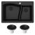 Kraus KGD-442BLACK-PST1-BL Quarza 33" Undermount Double Basin Granite Composite Kitchen Sink With Basket Strainer in Black