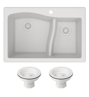 Kraus KGD-442WHITE-PST1-WH Quarza 33" Undermount Double Basin Granite Composite Kitchen Sink With Basket Strainer in White