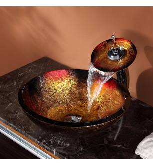 Kraus C-GV-680-19mm-10CH Bathroom Combo - 17" Mercury Glass Vessel Bathroom Sink With Vessel Faucet, Pop-Up Drain, And Mounting Ring in Chrome