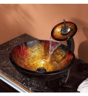 Kraus C-GV-680-19mm-10ORB Bathroom Combo - 17" Mercury Glass Vessel Bathroom Sink With Vessel Faucet, Pop-Up Drain, And Mounting Ring in Oil Rubbed Bronze