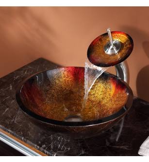 Kraus C-GV-680-19mm-10SN Bathroom Combo - 17" Mercury Glass Vessel Bathroom Sink With Vessel Faucet, Pop-Up Drain, And Mounting Ring in Satin Nickel