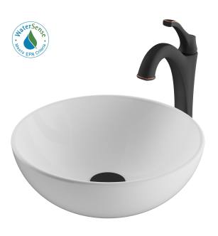 Kraus C-KCV-341-1200ORB Elavo And Arlo 13-11/16" Vitreous China Vessel Bathroom Sink With 1.2 Gpm Deck Mounted Bathroom Faucet in Oil Rubbed Bronze
