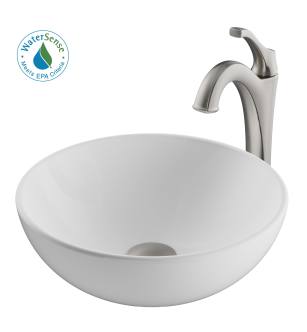 Kraus C-KCV-341-1200SFS Elavo And Arlo 13-11/16" Vitreous China Vessel Bathroom Sink With 1.2 Gpm Deck Mounted Bathroom Faucet in Spot-Free Stainless Steel