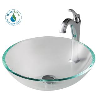 Kraus C-GV-100-12MM-1200CH Arlo & Glass 16-1/2" Glass Vessel Bathroom Sink With 1.2 Gpm Deck Mounted Bathroom Faucet And Pop-Up Drain Assembly in Chrome