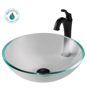 Kraus C-GV-100-12MM-1200MB Arlo & Glass 16-1/2" Glass Vessel Bathroom Sink With 1.2 Gpm Deck Mounted Bathroom Faucet And Pop-Up Drain Assembly in Matte Black