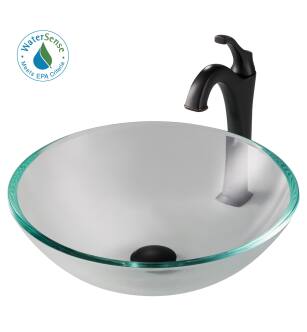 Kraus C-GV-100-12MM-1200ORB Arlo & Glass 16-1/2" Glass Vessel Bathroom Sink With 1.2 Gpm Deck Mounted Bathroom Faucet And Pop-Up Drain Assembly in Oil Rubbed Bronze