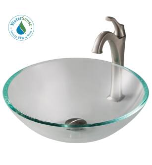 Kraus C-GV-100-12MM-1200SFS Arlo & Glass 16-1/2" Glass Vessel Bathroom Sink With 1.2 Gpm Deck Mounted Bathroom Faucet And Pop-Up Drain Assembly in Spot-Free Stainless Steel