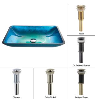 Kraus GVR-204-RE-G 21-7/8" Irruption Blue Glass Vessel Bathroom Sink - Includes Pop-Up Drain in Gold