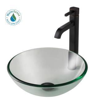 Kraus C-GV-101-14-12mm-1007ORB Bathroom Combo - 14" Clear Glass Vessel Bathroom Sink With Vessel Faucet, Pop-Up Drain, And Mounting Ring in Oil Rubbed Bronze