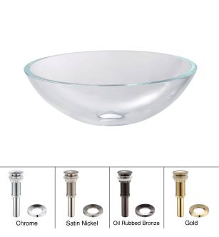 Kraus GV-100-G 16-1/2" Clear Glass Vessel Bathroom Sink - Includes Pop-Up Drain And Mounting Ring in Gold