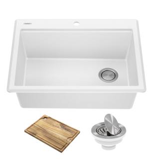 Kraus KGTW12-28WH Bellucci 28" Drop In Single Basin Granite Composite Kitchen Sink With Basket Strainer And Cutting Board in White