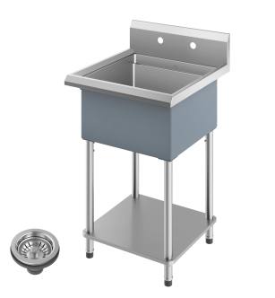 Kraus KWS101-24 Kore 24" Free Standing Single Basin Stainless Steel Utility Sink With Basket Strainer in Stainless Steel