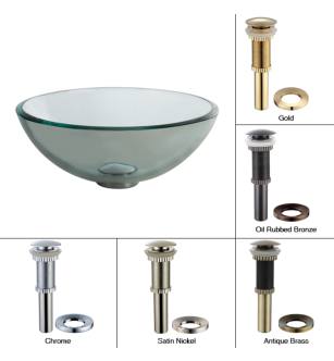Kraus GV-101-14-AB 14" Clear Glass Vessel Bathroom Sink - Includes Pop-Up Drain And Mounting Ring in Antique Brass