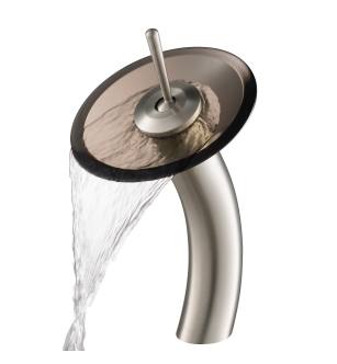 Kraus KGW-1700SN-BRCL Waterfall Single Hole Vessel Bathroom Faucet in Satin Nickel