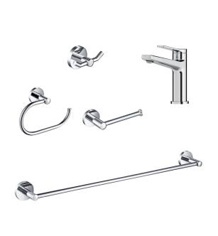 Kraus C-KBF-1401-KEA-188CH Indy 1.2 Gpm Single Hole Bathroom Faucet Package With Bath Hardware in Chrome
