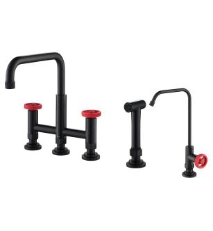 Kraus KPF-3125-FF-101MBRD Urbix 1.8 Gpm Widespread Bridge Kitchen Faucet With Water Filter Faucet And Side Spray in Matte Black / Red