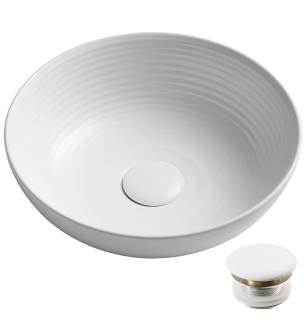 Kraus KCV-204GWH-20 Viva 13" Circular Vitreous China Vessel Bathroom Sink With Pop-Up Drain Assembly in White