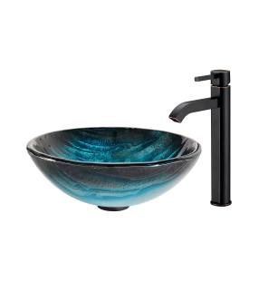Kraus C-GV-399-19mm-1007ORB Bathroom Combo - 17" Ladon Glass Vessel Bathroom Sink With Vessel Faucet, Pop-Up Drain And Mounting Ring in Oil Rubbed Bronze