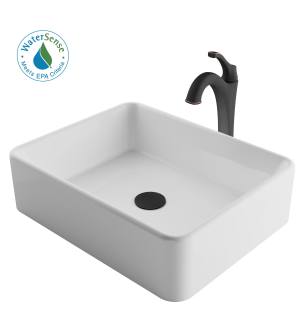 Kraus C-KCV-121-1200ORB Elavo And Arlo 18-1/4" Vitreous China Vessel Bathroom Sink With 1.2 Gpm Deck Mounted Bathroom Faucet And Pop-Up Drain Assembly in Oil Rubbed Bronze