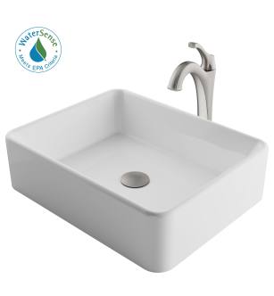 Kraus C-KCV-121-1200SFS Elavo And Arlo 18-1/4" Vitreous China Vessel Bathroom Sink With 1.2 Gpm Deck Mounted Bathroom Faucet And Pop-Up Drain Assembly in Spot-Free Stainless Steel