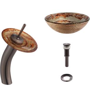 Kraus C-GV-651-12mm-10ORB Bathroom Combo - 16-1/2" Ares Glass Vessel Bathroom Sink With Vessel Faucet, Pop-Up Drain, And Mounting Ring in Oil Rubbed Bronze