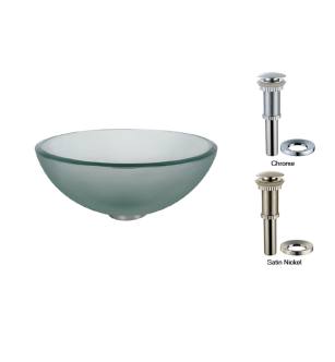Kraus GV-101FR-14-CH 14" Frosted Glass Vessel Bathroom Sink - Includes Pop-Up Drain And Mounting Ring in Chrome