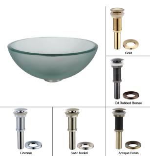 Kraus GV-101FR-14-G 14" Frosted Glass Vessel Bathroom Sink - Includes Pop-Up Drain And Mounting Ring in Gold
