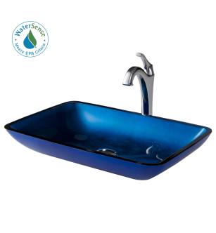 Kraus C-GVR-204-RE-1200CH Arlo & Glass 21-7/8" Glass Vessel Bathroom Sink With 1.2 Gpm Deck Mounted Bathroom Faucet And Pop-Up Drain Assembly in Chrome
