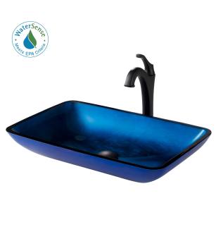 Kraus C-GVR-204-RE-1200MB Arlo & Glass 21-7/8" Glass Vessel Bathroom Sink With 1.2 Gpm Deck Mounted Bathroom Faucet And Pop-Up Drain Assembly in Matte Black