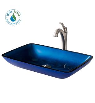 Kraus C-GVR-204-RE-1200SFS Arlo & Glass 21-7/8" Glass Vessel Bathroom Sink With 1.2 Gpm Deck Mounted Bathroom Faucet And Pop-Up Drain Assembly in Spot-Free Stainless Steel