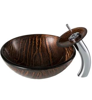 Kraus C-GV-398-19MM-10G Bathroom Combo - 17" Gaia Glass Vessel Bathroom Sink With Vessel Faucet, Pop-Up Drain And Mounting Ring in Gold