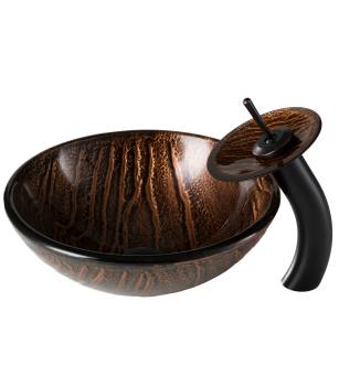 Kraus C-GV-398-19mm-10ORB Bathroom Combo - 17" Gaia Glass Vessel Bathroom Sink With Vessel Faucet, Pop-Up Drain And Mounting Ring in Oil Rubbed Bronze